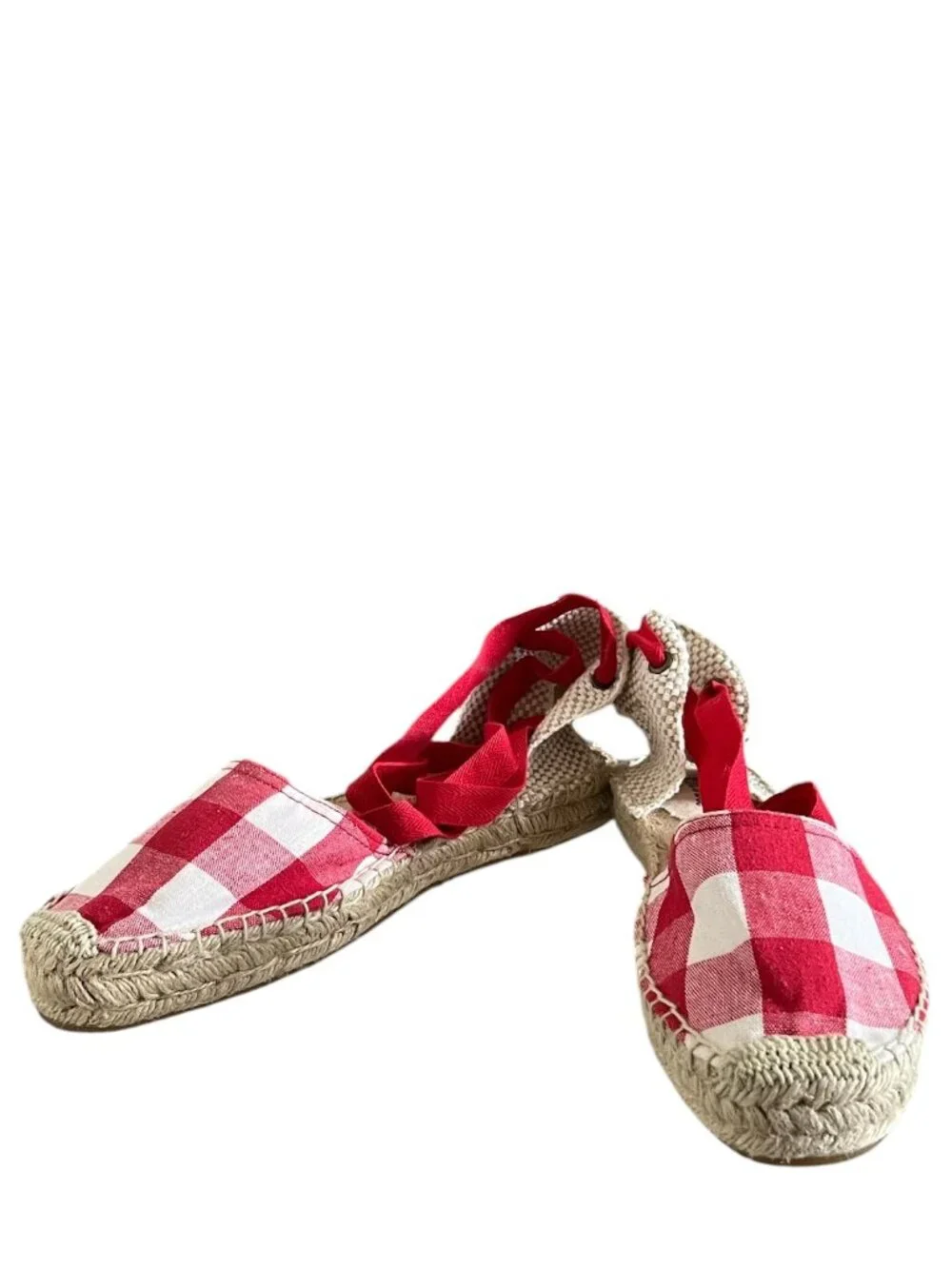 Soludos Red & White Gingham Lace Ankle Espadrilles Size 11